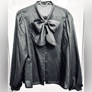 ‘HALOGEN’  BLACK RIBBON TIE FRONT BLOUSE